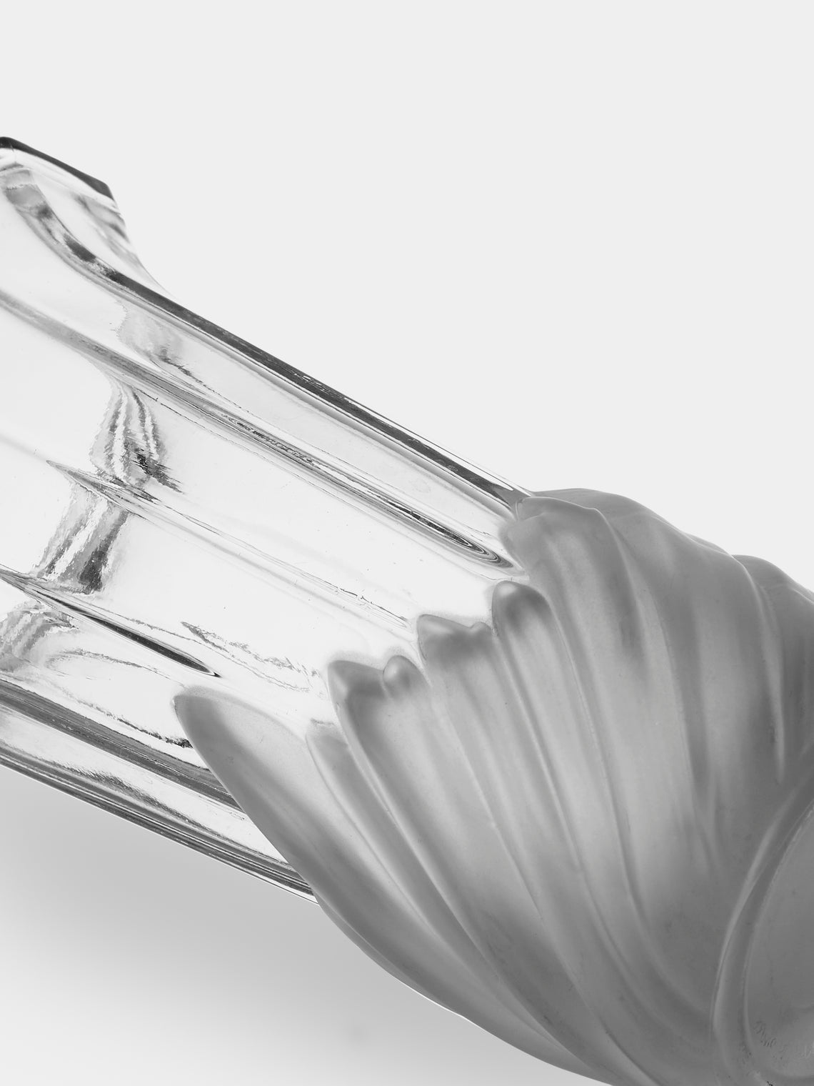 Antique and Vintage - Mid-Century Lalique Leaves Crystal Vase (7in/17.5cm) - Clear - ABASK