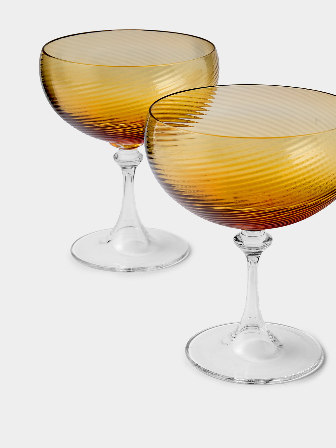 NasonMoretti - | Set of 6 | Twisted Ambra Hand-Blown Murano Glass Champagne Coupes - Yellow - ABASK