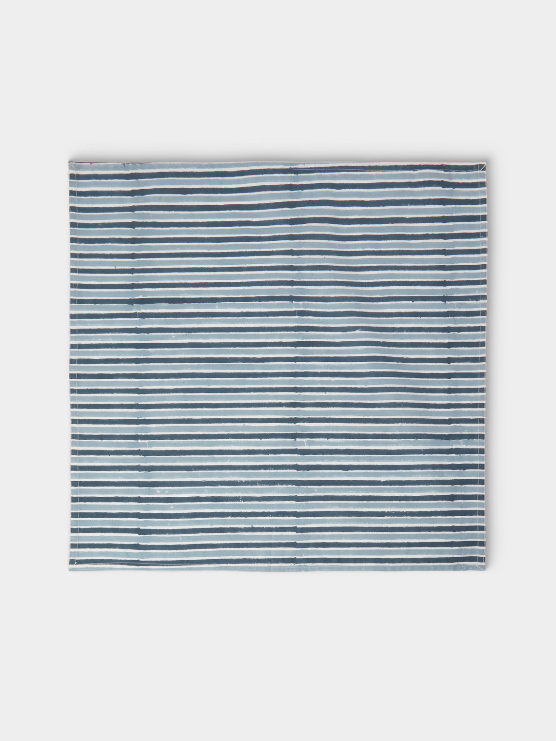 Chamois - | Set of 8 | Stripe Block-Printed Cotton Napkins - Blue - ABASK