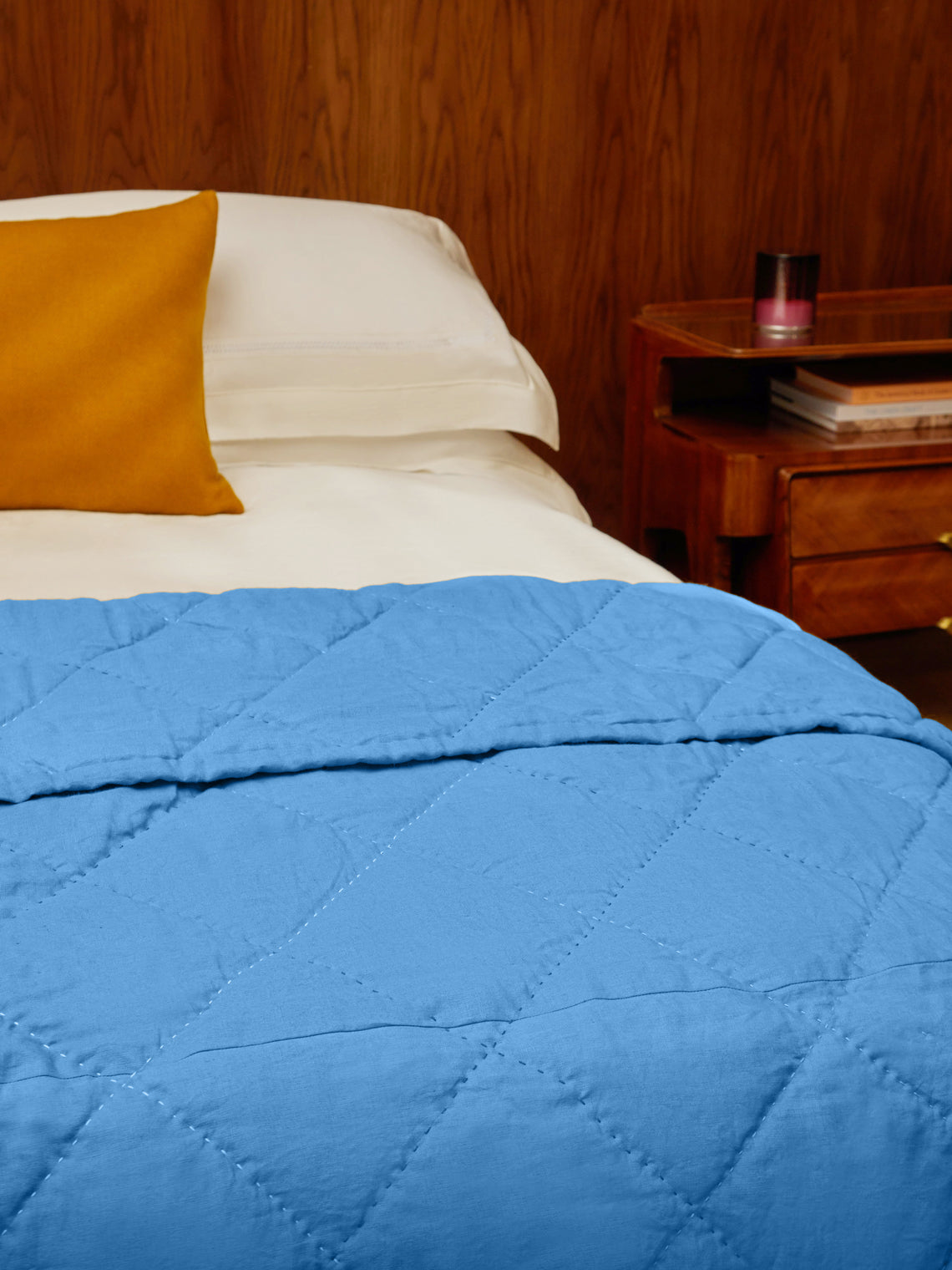 Tuck It In - Hand-Embroidered Linen Quilt (79in/2m) - Blue - ABASK