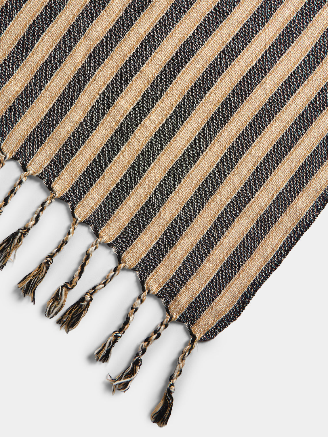 Mizar & Alcor - Striped Handwoven Linen and Cotton Towels (Set of 2) - Black - ABASK