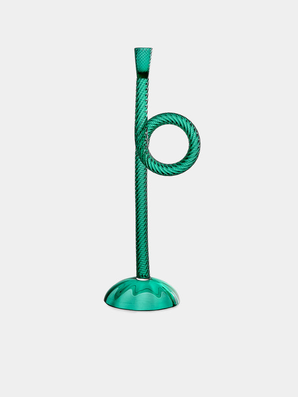 Aina Kari - Venetian Knot Hand-Blown Murano Glass Candlestick Holder - Green - ABASK - 