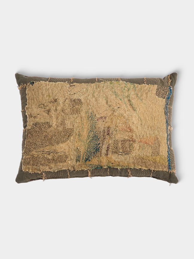 By Walid - 17th-Century Flemish Verdure Tapestry Damask Cushion (30.5in/77cm) - Multiple - ABASK - 