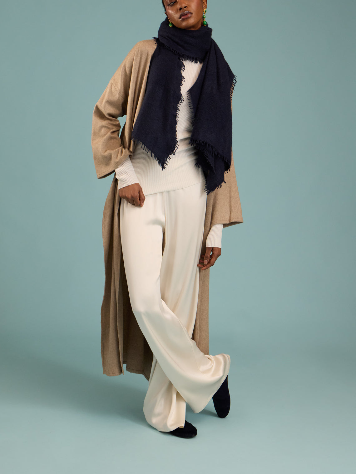 Denis Colomb - Fuzzy Feutre Cashmere Shawl (78.5in/2m) - Navy - ABASK