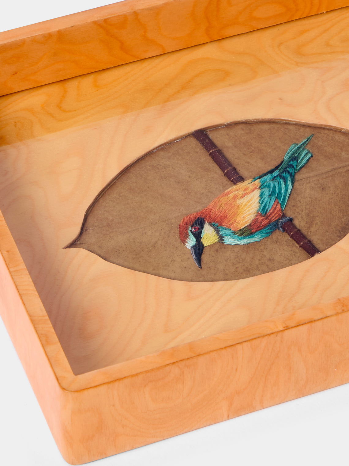 Silvia Furmanovich - Ficus Leaf and Bird Marquetry Wood Vide Poche (8in/20cm) - Multiple - ABASK