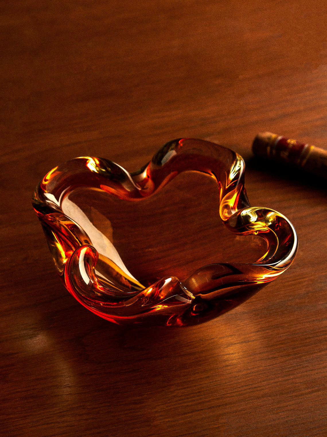 Antique and Vintage - Mid-Century Glass Ashtray - Orange - ABASK