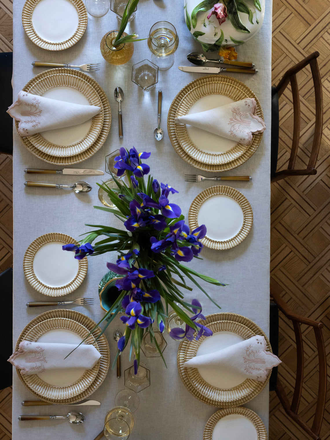 Tessalume Ceramiche - Wicker Hand-Painted Ceramic Dessert Plates (Set of 4) - White - ABASK