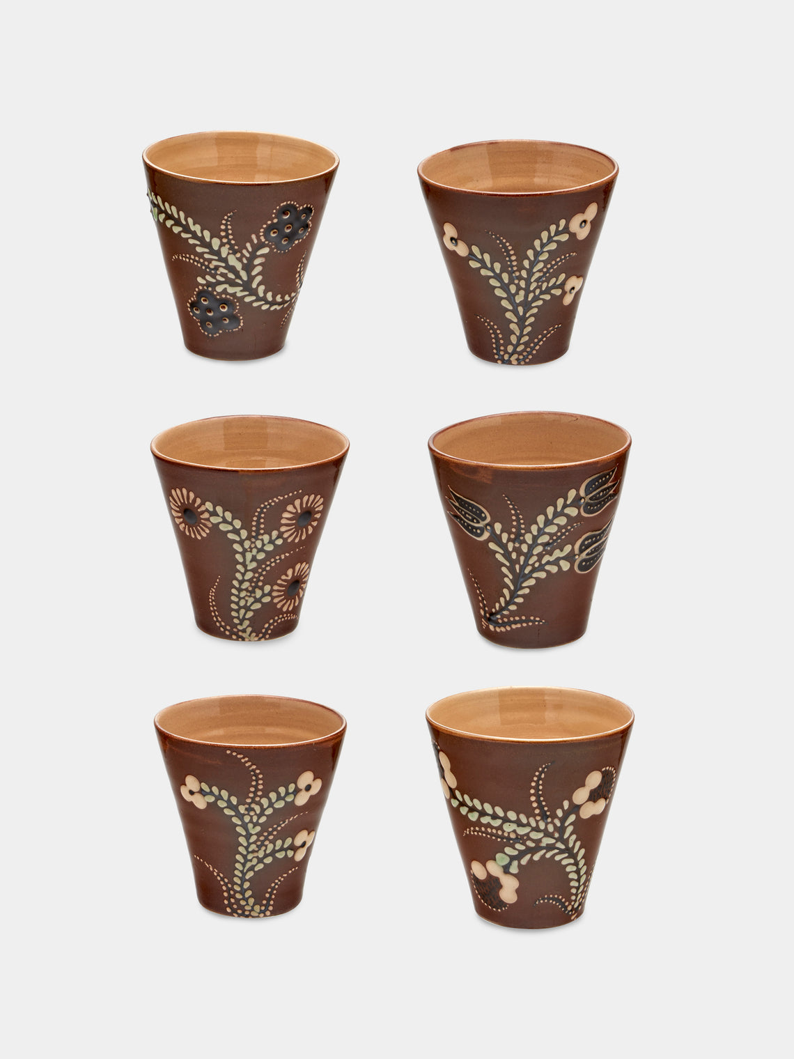 Poterie d’Évires - Flowers Hand-Painted Ceramic Coffee Cups (Set of 6) - Light brown - ABASK - 
