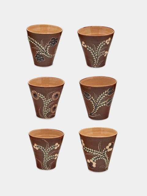 Poterie d’Évires - Flowers Hand-Painted Ceramic Coffee Cups (Set of 6) - Light brown - ABASK - 