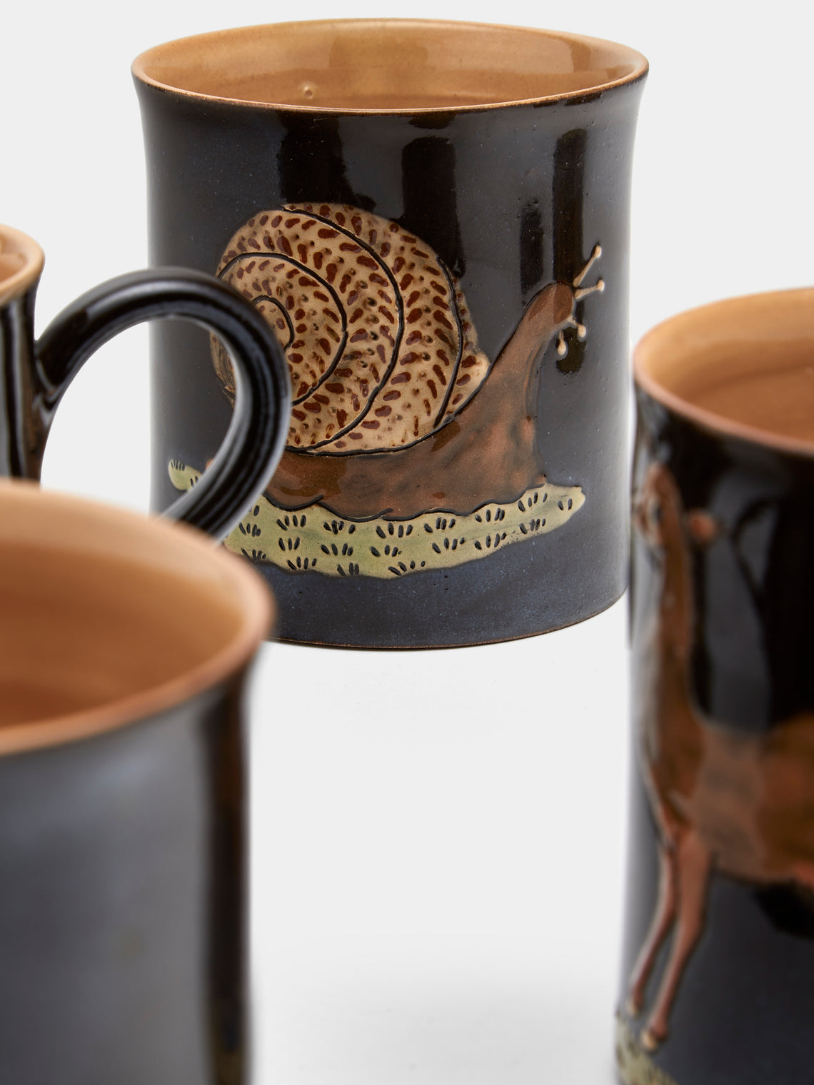 Poterie d’Évires - Safari Hand-Painted Ceramic Mugs (Set of 6) - Dark brown - ABASK
