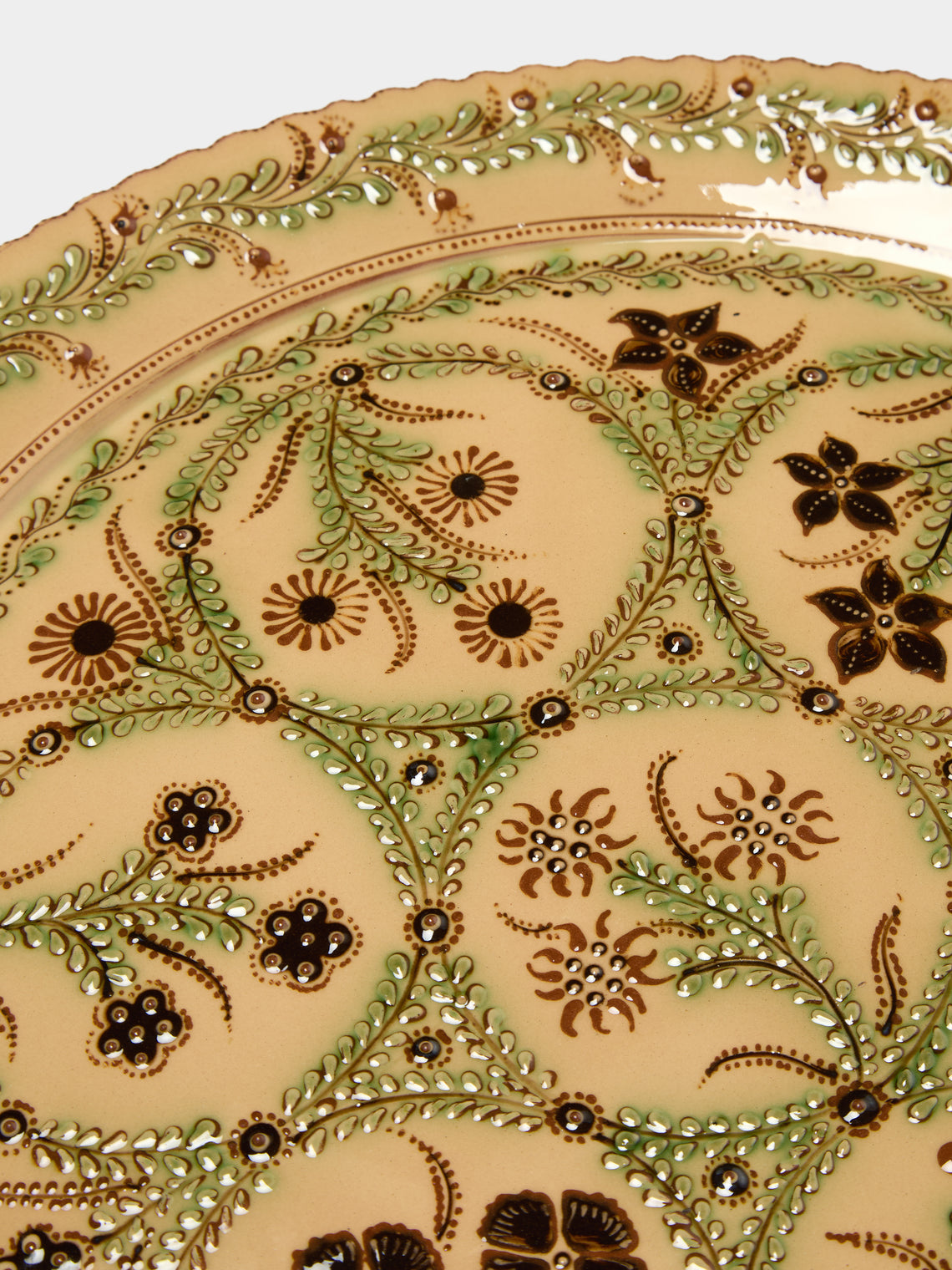Poterie d’Évires - Flowers Hand-Painted Ceramic Giant Platter - Cream - ABASK