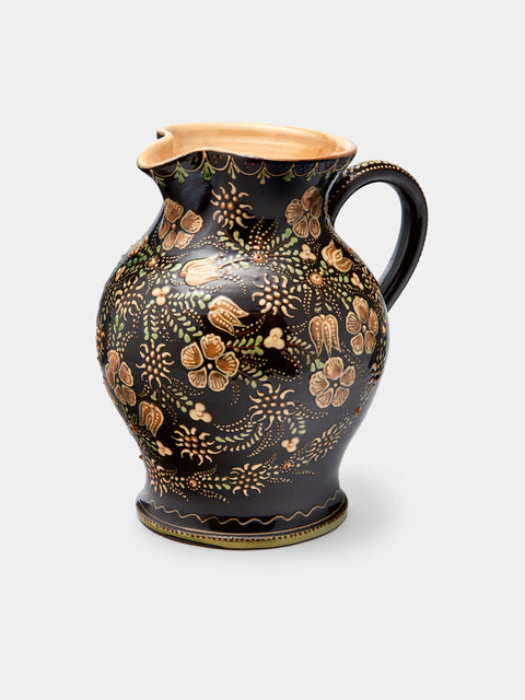 Poterie d’Évires - Flowers Hand-Painted Ceramic Large Round Jug - Dark brown - ABASK - 
