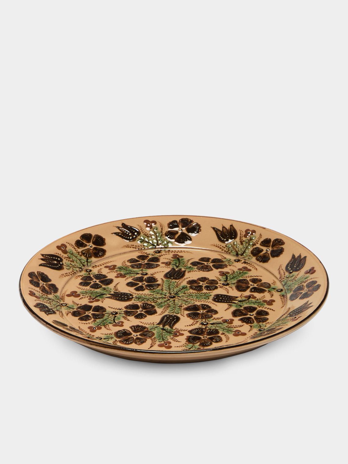 Poterie d’Évires - Flowers Hand-Painted Ceramic Round Platter - Cream - ABASK