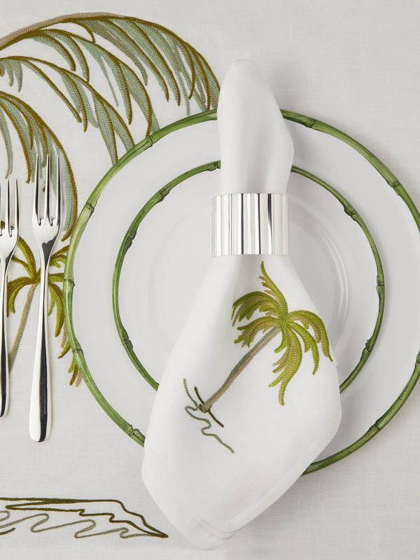 Loretta Caponi - Palm Tree Hand-Embroidered Linen Napkins (Set of 2) -  - ABASK