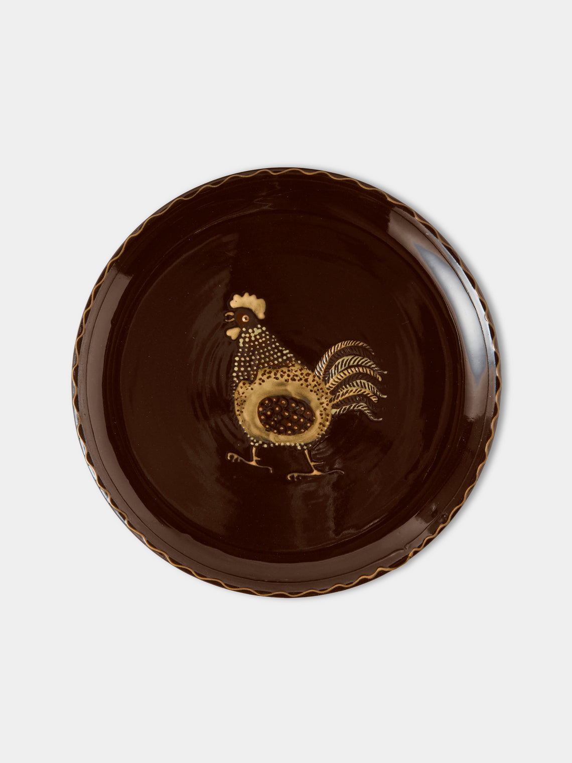 Poterie d’Évires - Animals Hand-Painted Ceramic Dinner Plates – 9.5in/24cm (Set of 4) - Dark Brown - ABASK