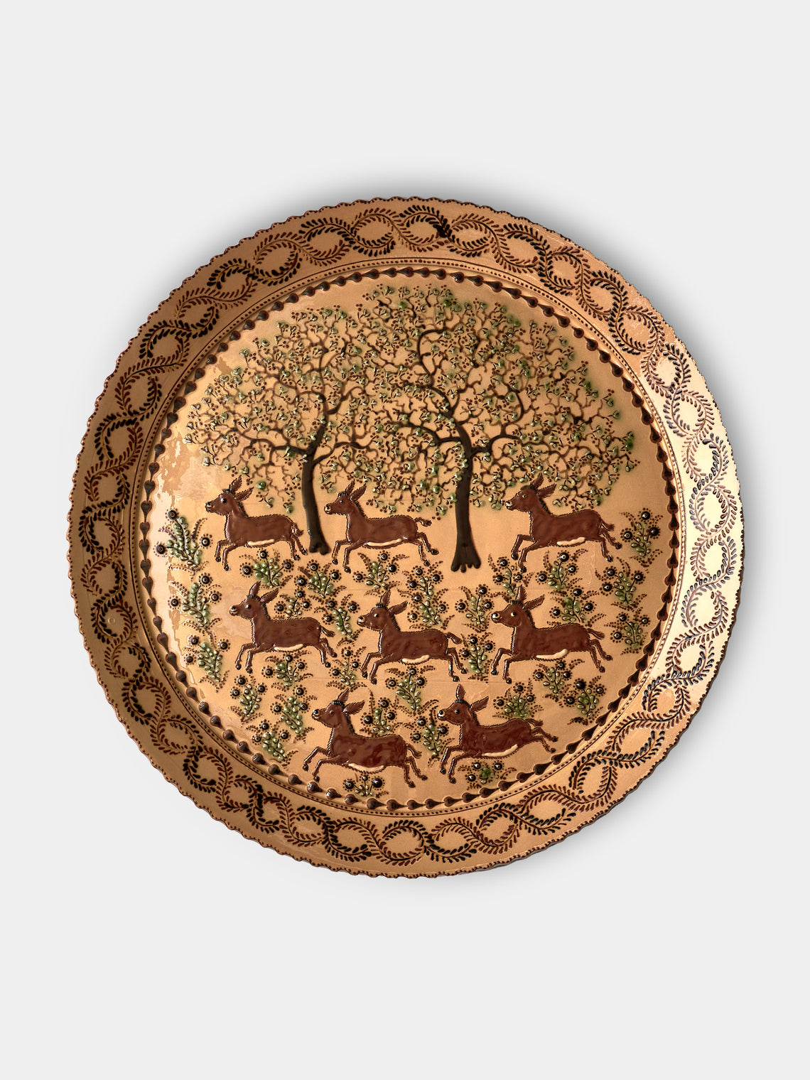 Poterie d’Évires - Donkeys Hand-Painted Ceramic Extra Large Round Platter - Cream - ABASK - 