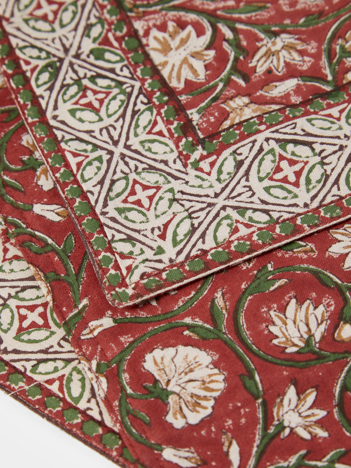 Chamois - | Set of 8 | Tangier Pomegranate Block-Printed Cotton Placemats - Multiple - ABASK