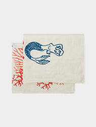 Stamperia Bertozzi - Sealife Block-Printed Linen Tea Towels (Set of 2) -  - ABASK - 