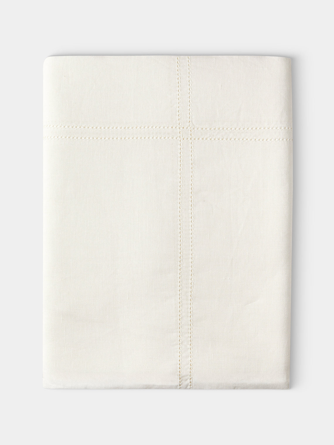 Volga Linen - Double Hem-Stitch Linen Check Rectangular Tablecloth (177in/4.5m) - Ivory - ABASK - 