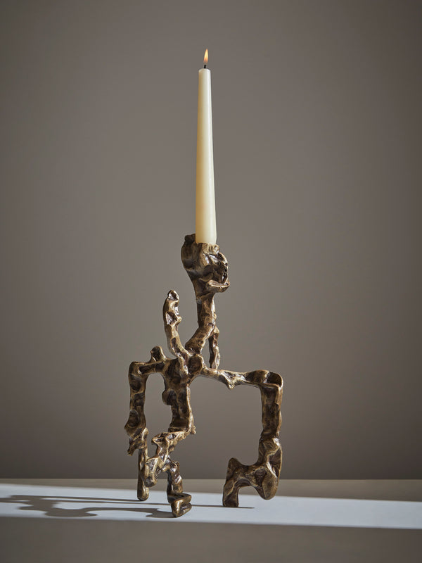 Viya - Harappa Brass Medium Candle Holder - Bronze - ABASK