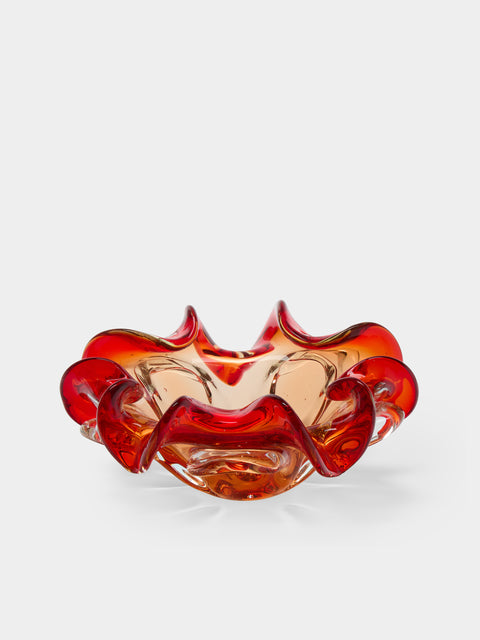 Antique and Vintage - Mid-Century Crystal Ashtray - Red - ABASK - 