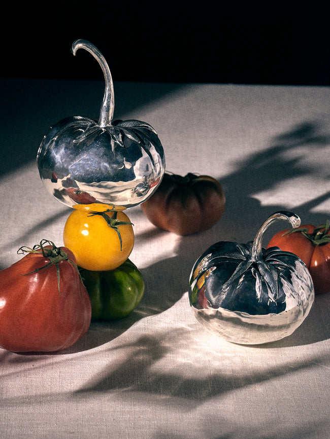 Silver - Tomato Sterling Silver Salt and Pepper Shakers (Set of 2) - Silver - ABASK