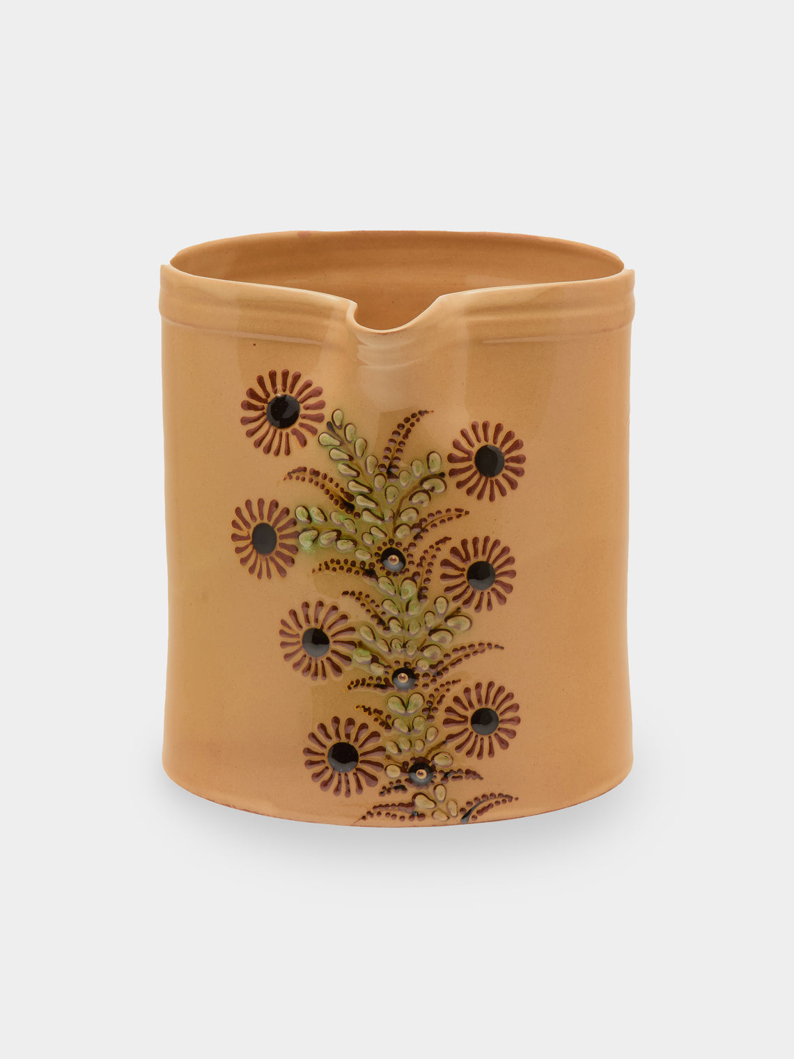 Poterie d’Évires - Flowers Hand-Painted Ceramic Straight-Edge Jug (70.5oz/2L) - Cream - ABASK