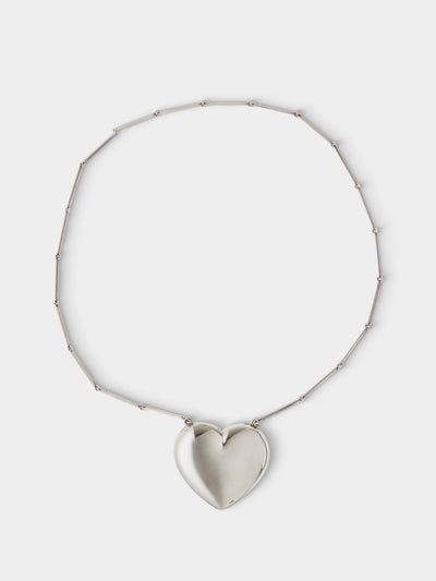 Mahnaz Collection - Vintage 1960 Hermann Siersbøl Sterling Silver Heart Pendant Necklace - Silver - ABASK - 