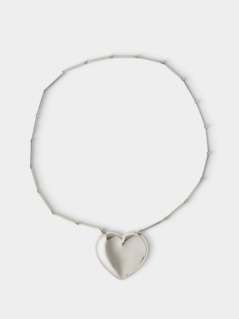 Mahnaz Collection - Vintage 1960 Hermann Siersbøl Sterling Silver Heart Pendant Necklace - Silver - ABASK - 