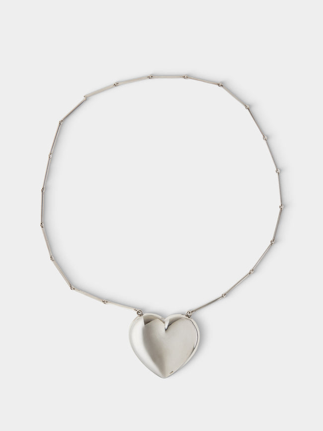 Mahnaz Collection - Vintage 1960 Hermann Siersbøl Sterling Silver Heart Pendant Necklace - Silver - ABASK - 