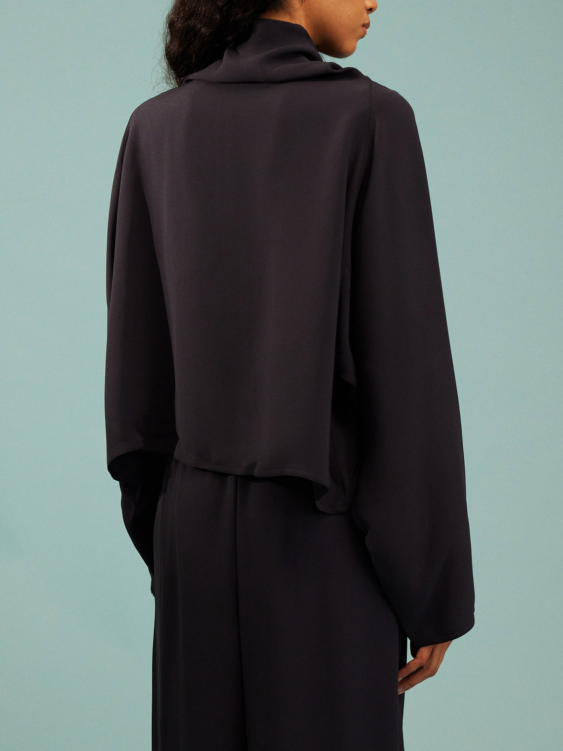 Dusan - Batwing Silk Short Oversized Top | One Size - Navy - ABASK