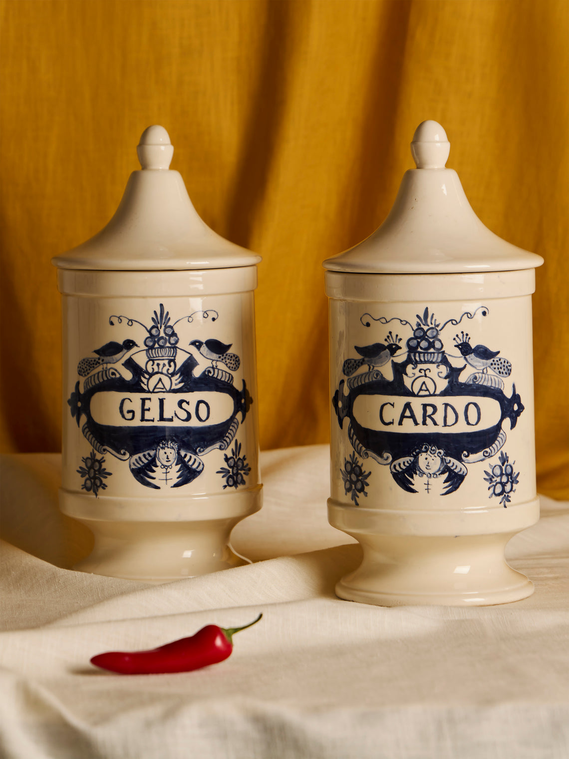 Antique and Vintage - 1940s Italian Ceramic Apothecary Jars (Set of 2) - Blue - ABASK