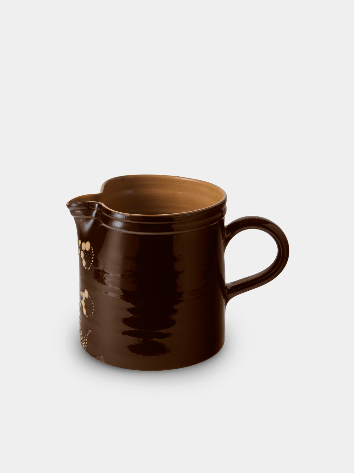 Poterie d’Évires - Flowers Hand-Painted Ceramic Straight-Edge Medium Jug - Dark Brown - ABASK