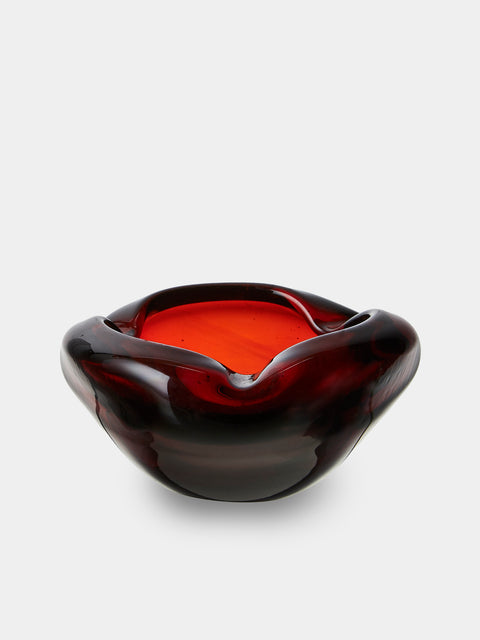 Antique and Vintage - Mid-Century Glass Ashtray - Red - ABASK - 