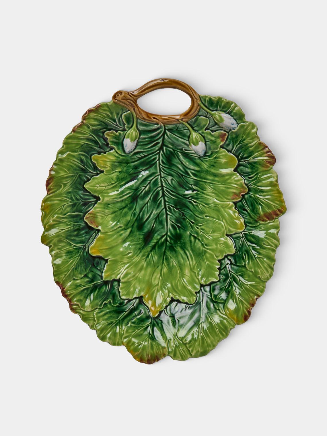 Verdolini - Leaves Hand-Painted Majolica Ceramic Serving Platter - Green - ABASK