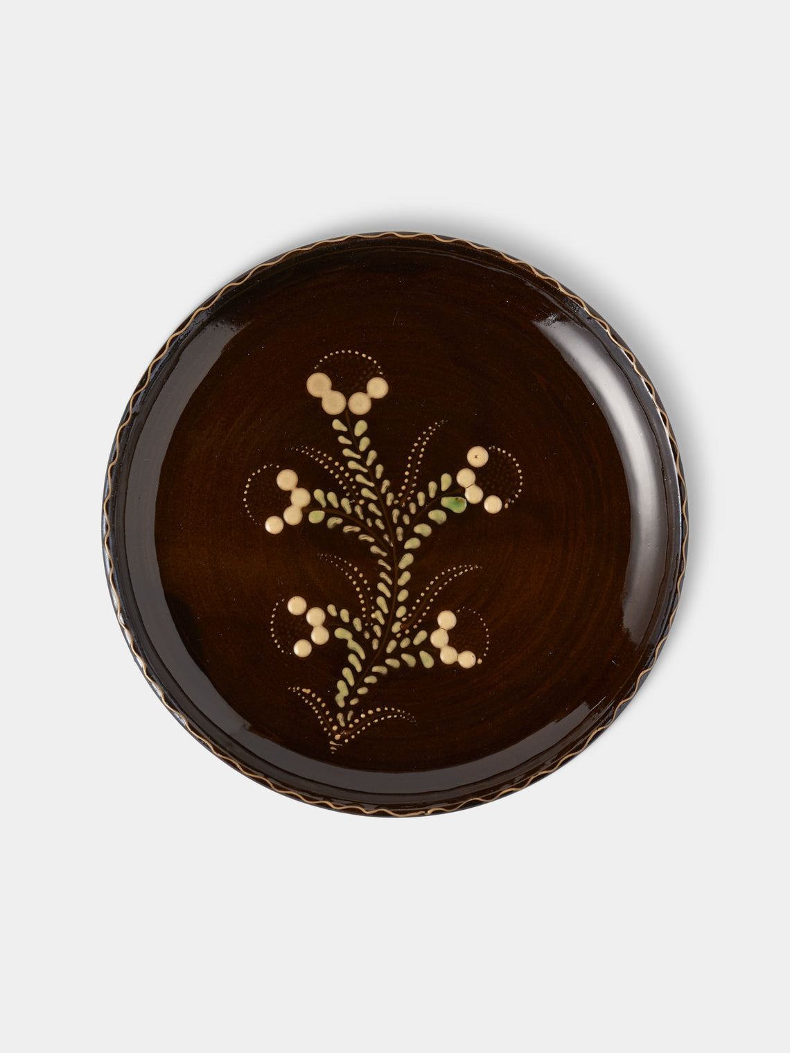 Poterie d’Évires - Flowers Hand-Painted Ceramic Plates – 9.5in/24cm (Set of 8) - Dark brown - ABASK
