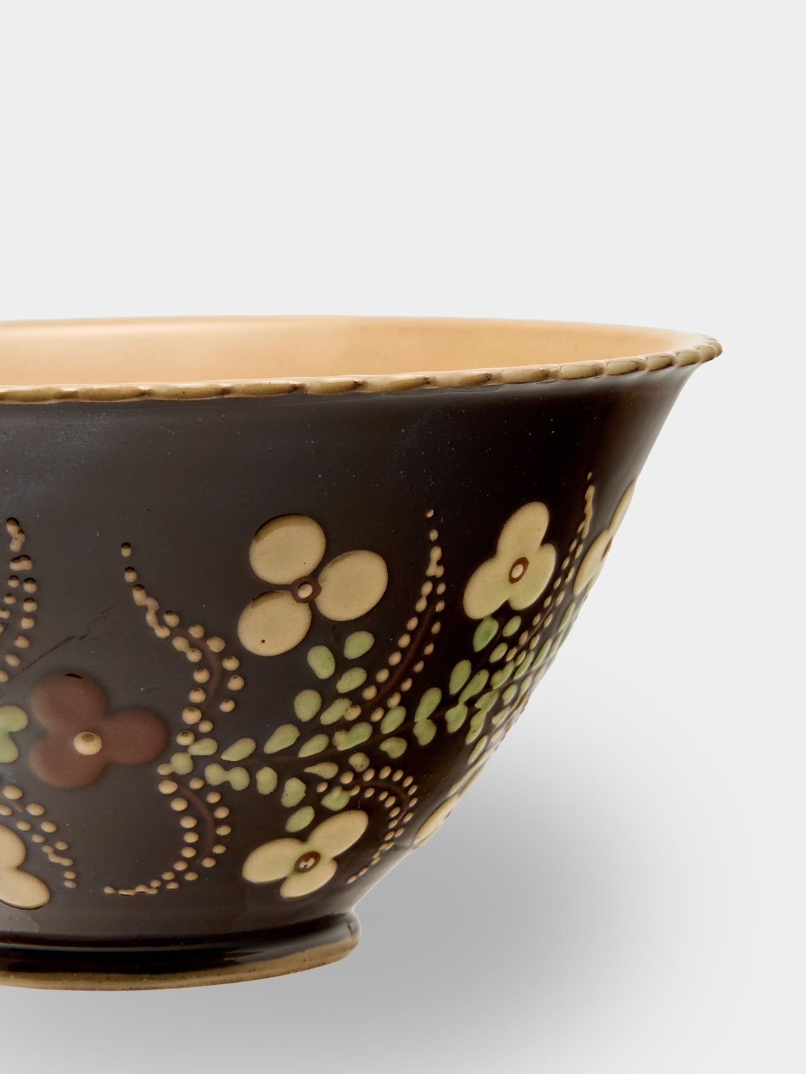 Poterie d’Évires - Flowers Hand-Painted Ceramic Mini Salad Bowl - Dark brown - ABASK