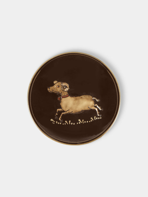 Poterie d’Évires - Animals Hand-Painted Ceramic Plates – 5.5in/14cm (Set of 4) - Dark Brown - ABASK