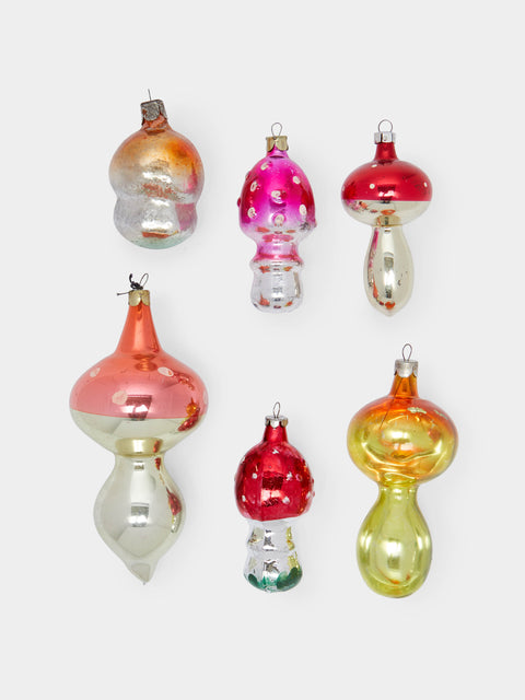 Antique and Vintage - 1950s Mushrooms Glass Large Tree Decorations (Set of 6) -  - ABASK - 