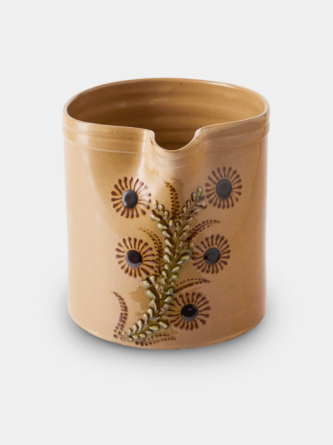 Poterie d’Évires - Flowers Hand-Painted Ceramic Straight-Edge Medium Jug - Cream - ABASK