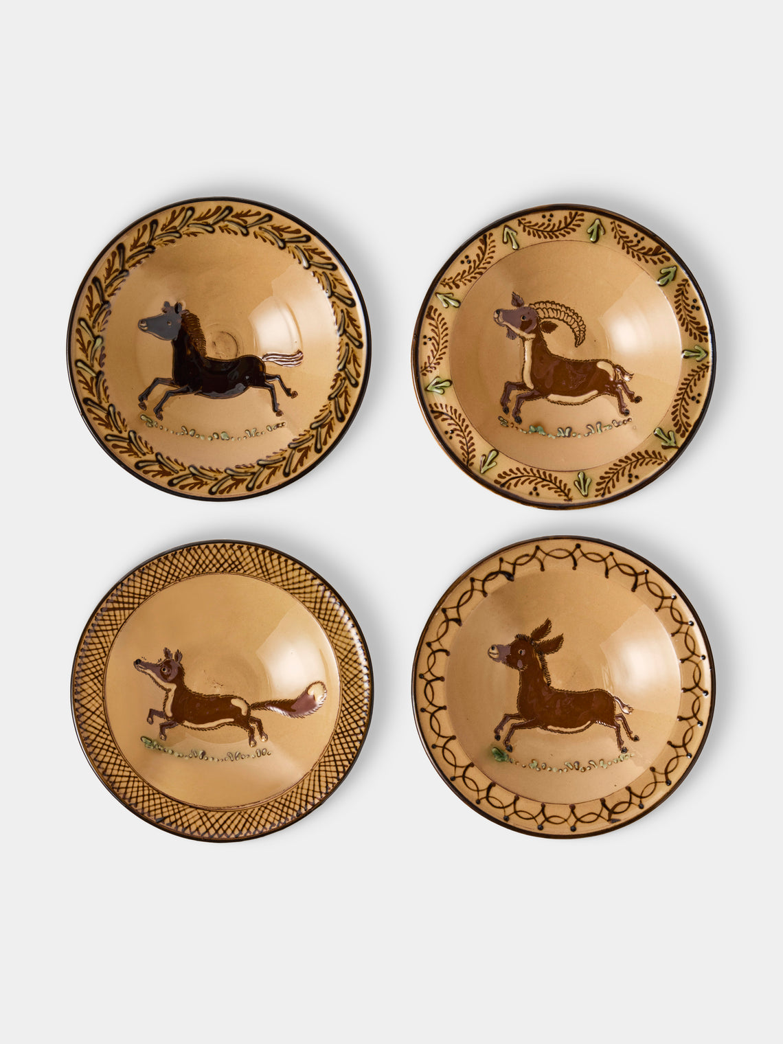 Poterie d’Évires - Animals Hand-Painted Ceramic Breakfast Bowls (Set of 4) - Cream - ABASK - 
