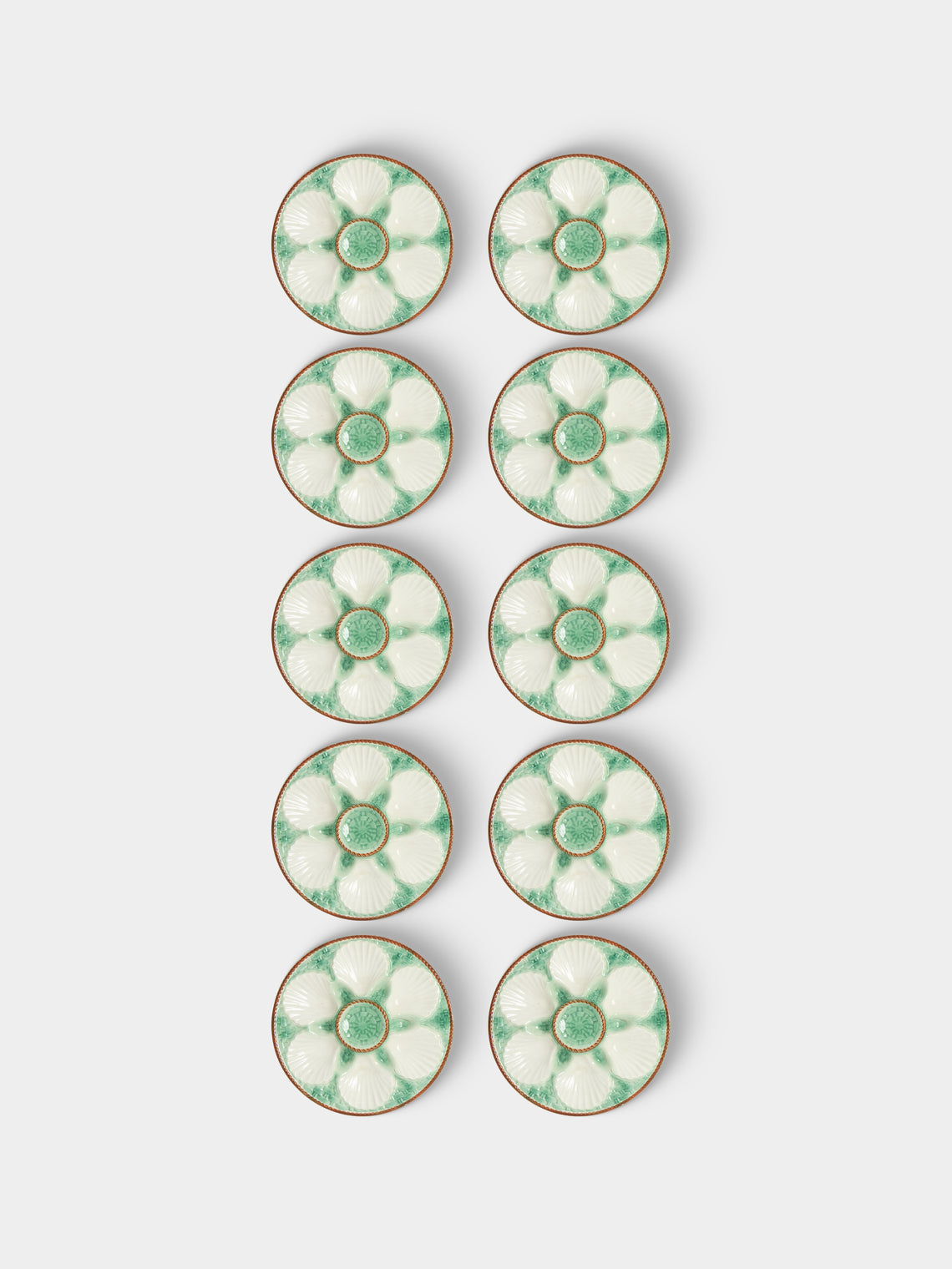 Antique and Vintage - 1950s Ceramic Oyster Plates – 9.5in/24cm (Set of 10) - Green - ABASK