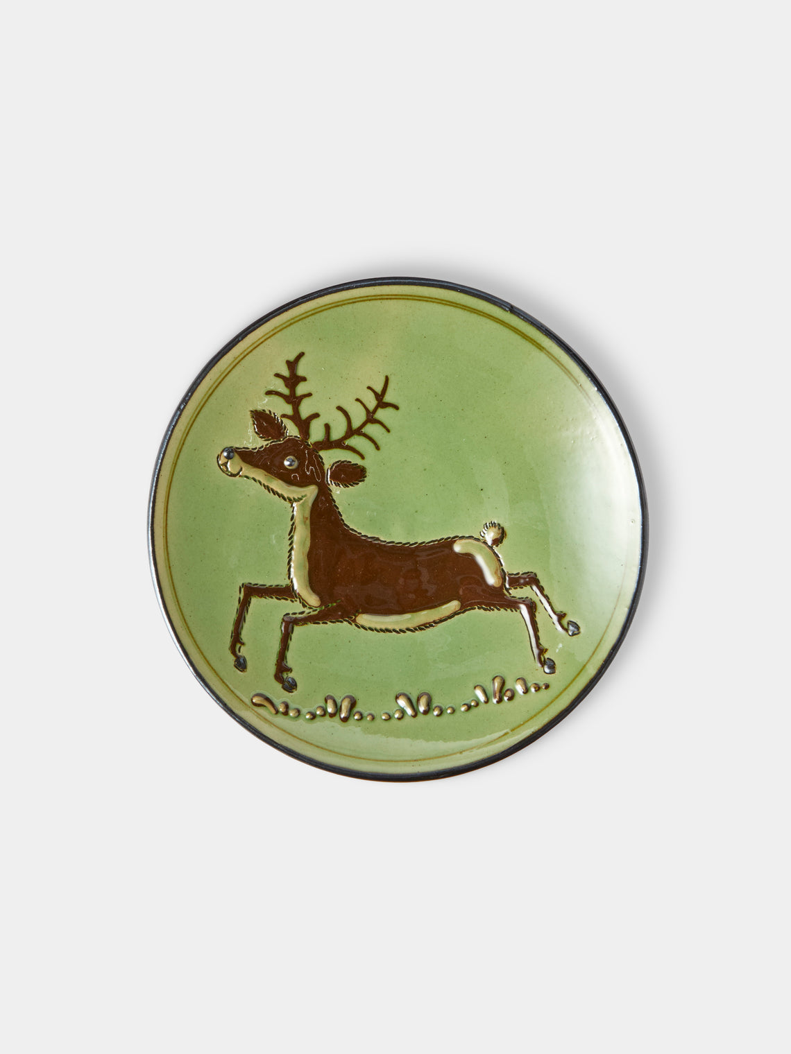 Poterie d’Évires - Animals Hand-Painted Ceramic Plates – 5.5in/14cm (Set of 4) - Green - ABASK