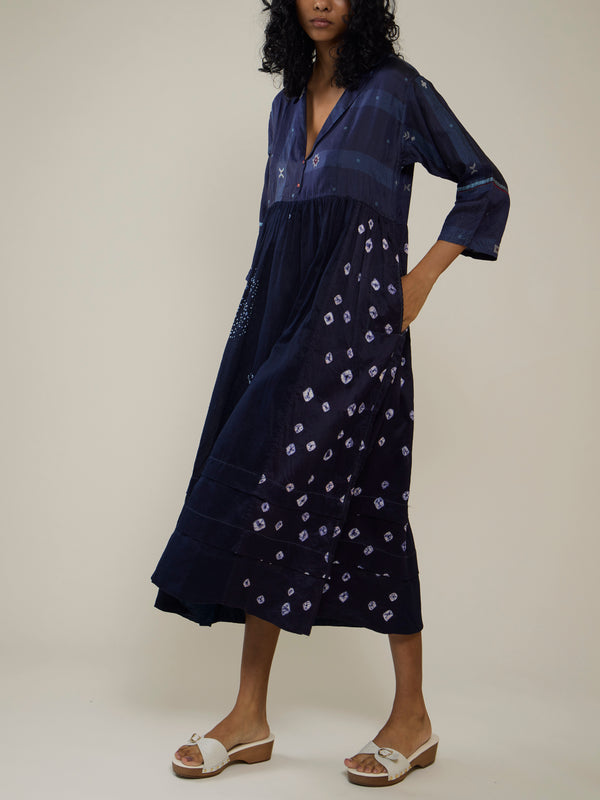 Injiri - Amber 21 Hand-Loomed Cotton and Silk Dress | Size: S - Blue - ABASK