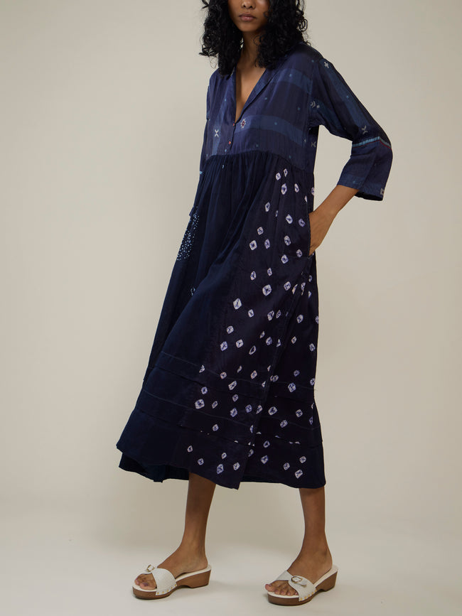 Injiri - Amber 21 Hand-Loomed Cotton and Silk Dress | Size: S - Blue - ABASK
