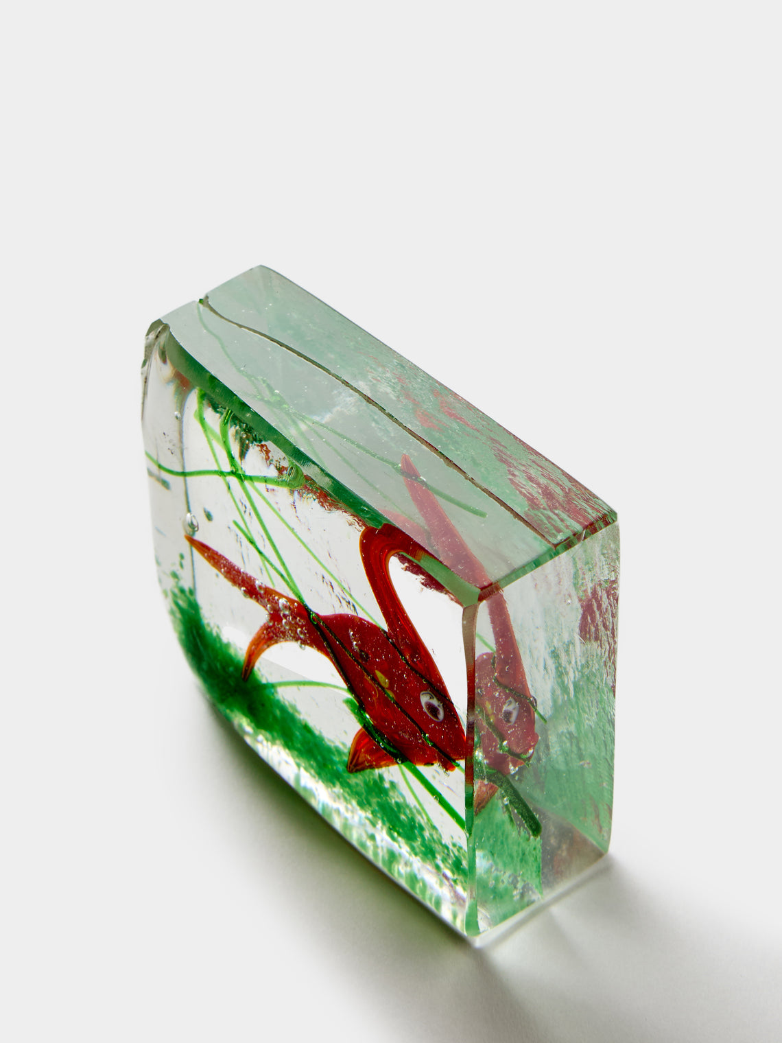 Antique and Vintage - 1960s Alfredo Barbini for Cenedese Fish Murano Glass Paperweight - Red - ABASK