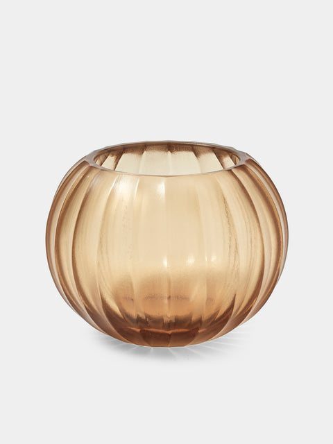 Micheluzzi Glass - Bocia Miele Coste Hand-Blown Murano Glass Vase (4.5in/12cm) - Orange - ABASK - 