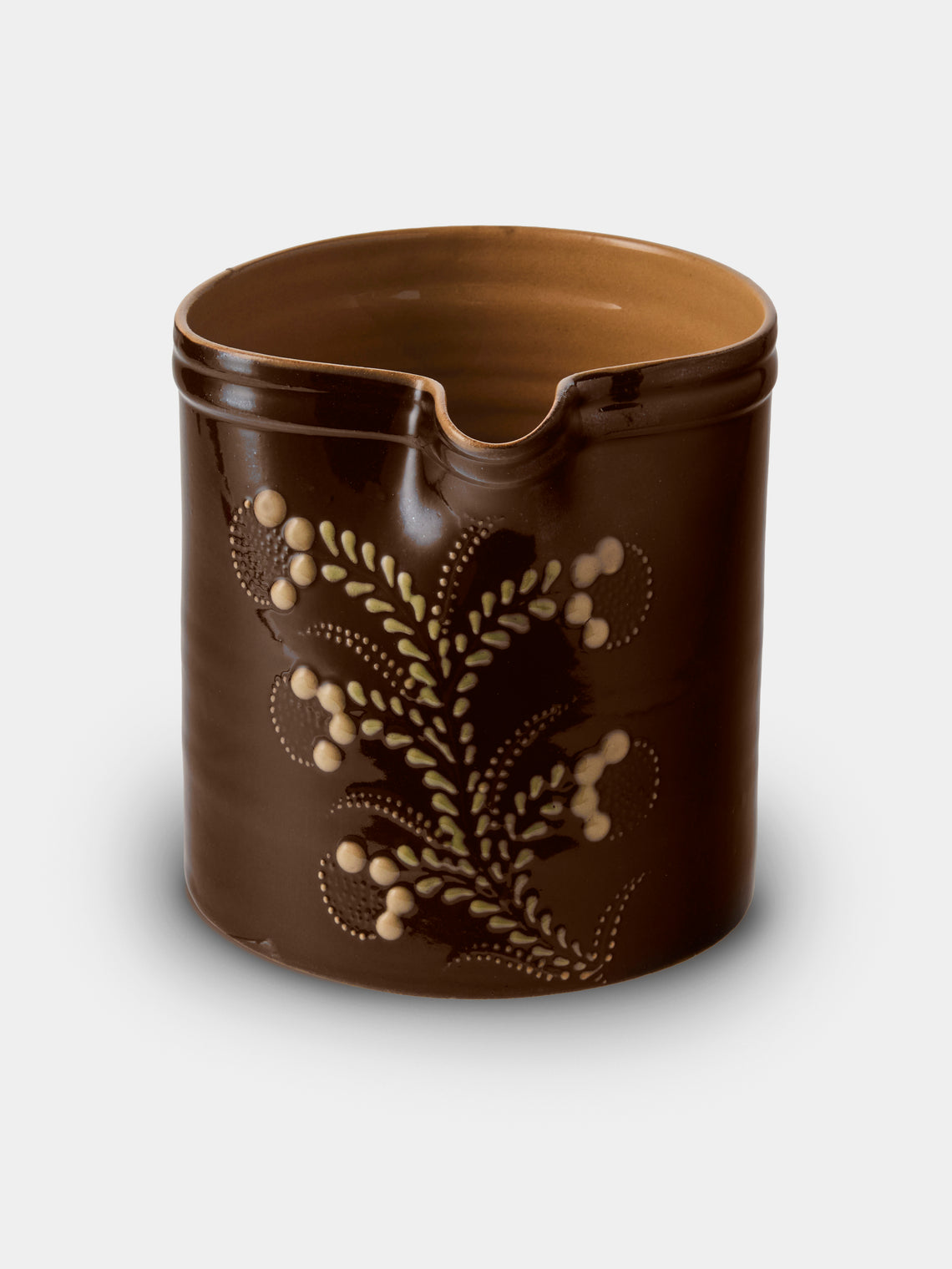 Poterie d’Évires - Flowers Hand-Painted Ceramic Straight-Edge Medium Jug - Dark Brown - ABASK