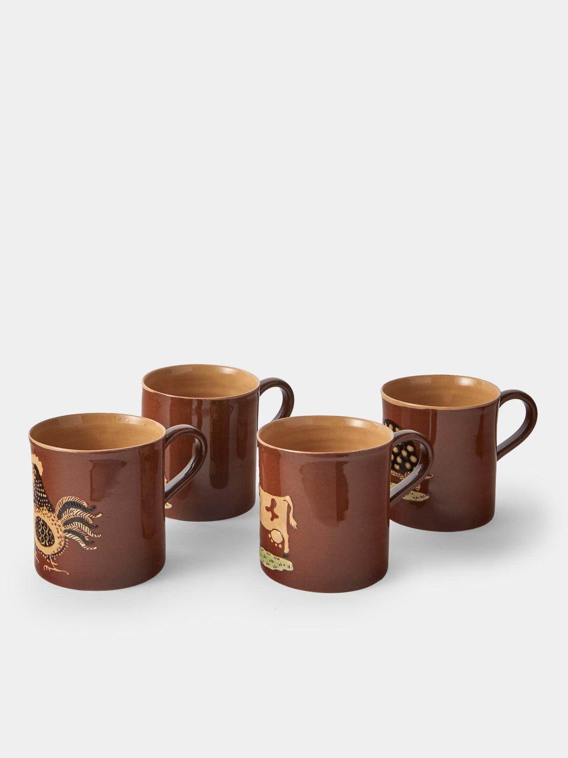 Poterie d’Évires - Animals Hand-Painted Ceramic Mugs (Set of 4) - Light Brown - ABASK