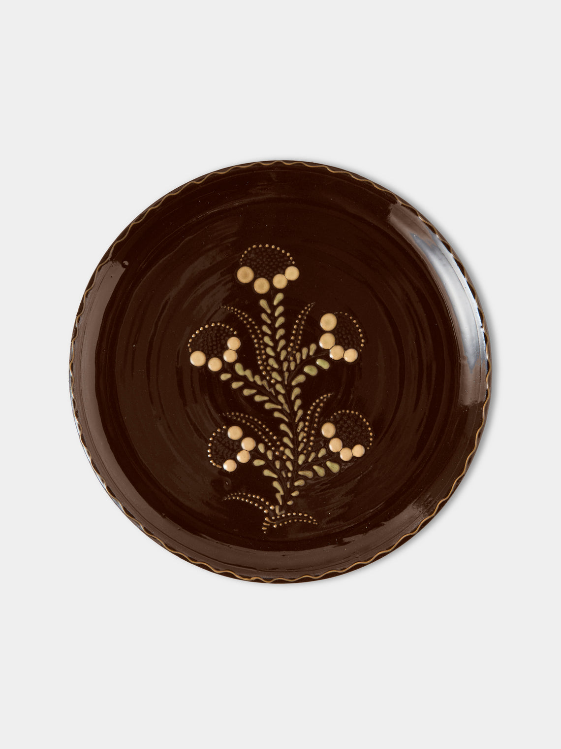 Poterie d’Évires - Flowers Hand-Painted Ceramic Dinner Plates – 9.5in/24cm (Set of 4) - Dark Brown - ABASK
